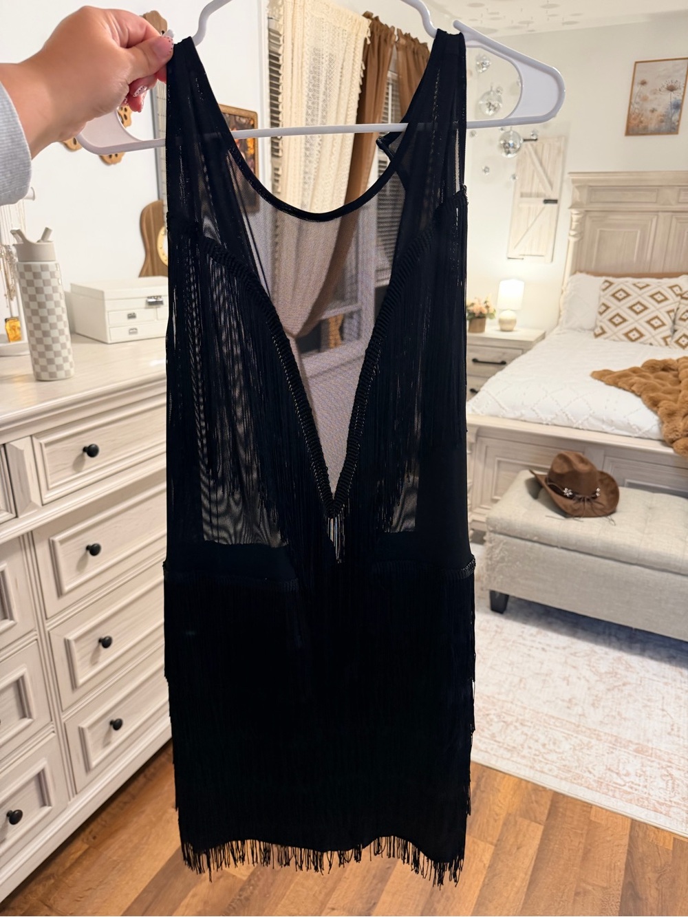 SHEIN Black Fringe Sheer V-Neck Sheer Short Jumpsuit